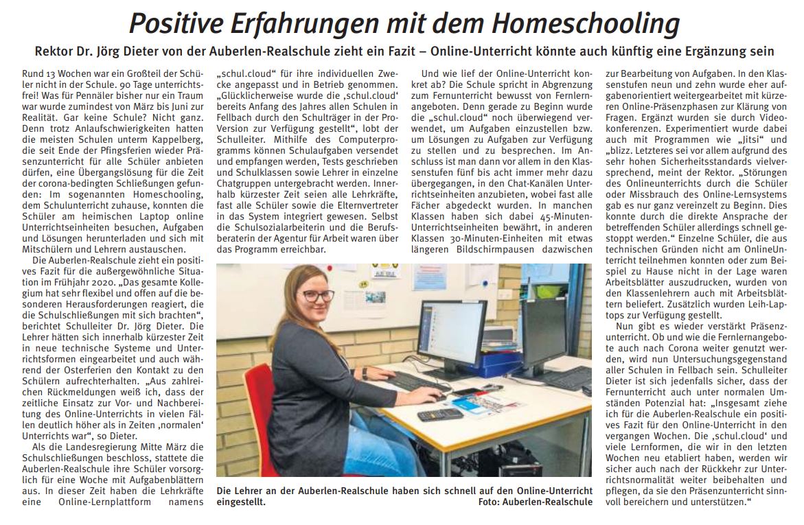 Foto Zeitungsartikel Homeschooling